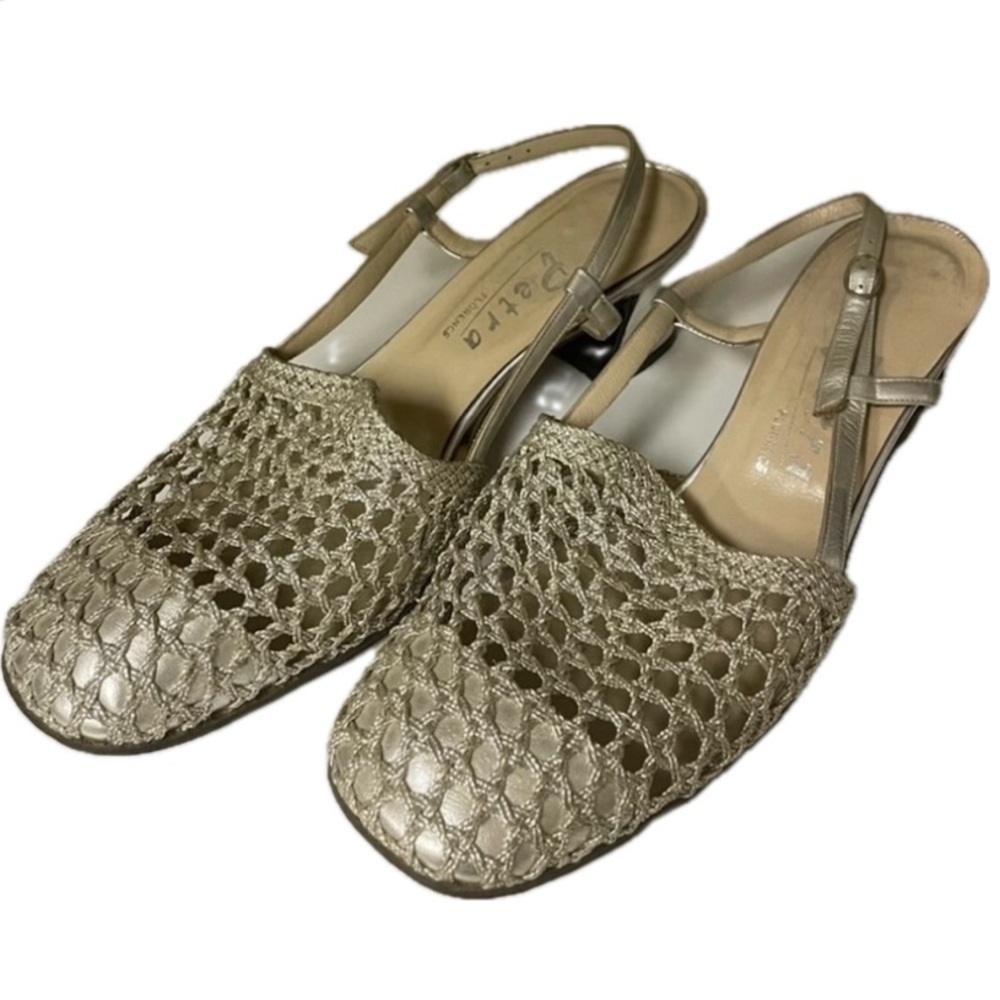 PETRA Italian Slingback Silver Woven Semi Pump Heel size 6.5